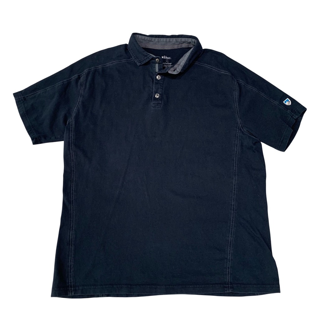 Kuhl Wildfibre Polo Shirt Mens Large Black Organic Cotton Short Sleeve Hiking